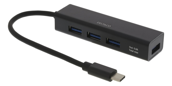 DELTACO USB-C-pienoishubi, 4 USB-A-porttia, USB 3.1 Gen 1, musta ryhmässä TIETOKOONET & TARVIKKEET / Tietokonetarvikkeet / USB-telakat @ TP E-commerce Nordic AB (38-77133)