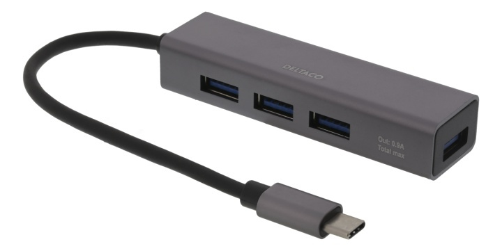 DELTACO USB-C-pienoishubi, 4 USB-A-porttia, USB 3.1 Gen 1, tähtiharmaa ryhmässä TIETOKOONET & TARVIKKEET / Tietokonetarvikkeet / USB-telakat @ TP E-commerce Nordic AB (38-77134)