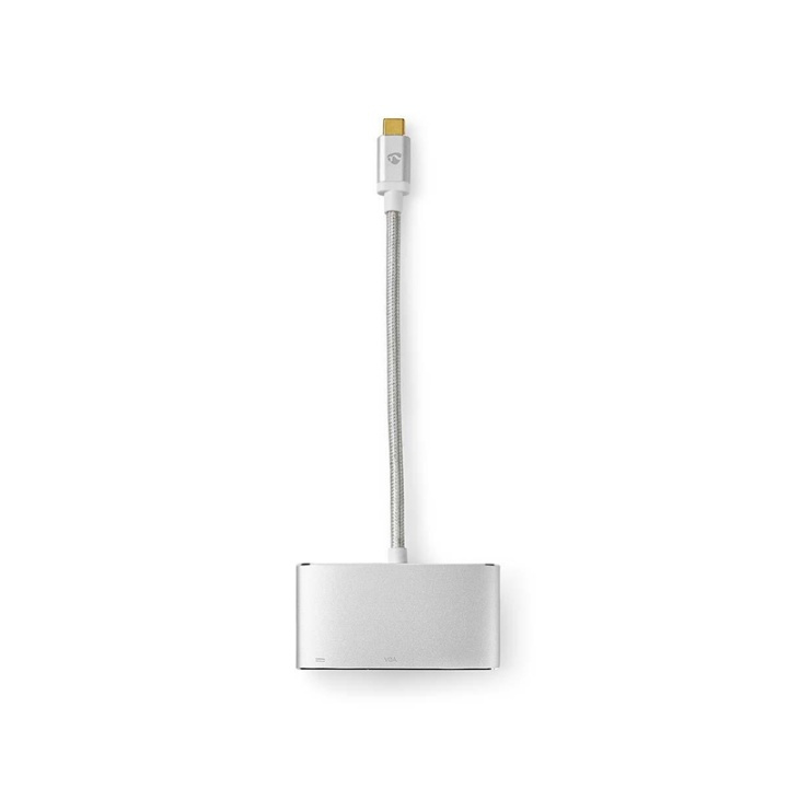 Nedis USB N Moniporttisovitin | 3-in-1 | USB 3.2 Gen 1 | USB-C™ Uros | USB-A Naaras / USB-C™ Naaras / VGA Naaras | 5 Gbps | 0.20 m | Pyöreä | Kullattu | Nailon / Punottu | Hopea | Laatikko kannella ja ikkunalla ryhmässä ÄLYPUHELIMET JA TABLETIT / Laturit & Kaapelit / Sovittimet @ TP E-commerce Nordic AB (38-77575)