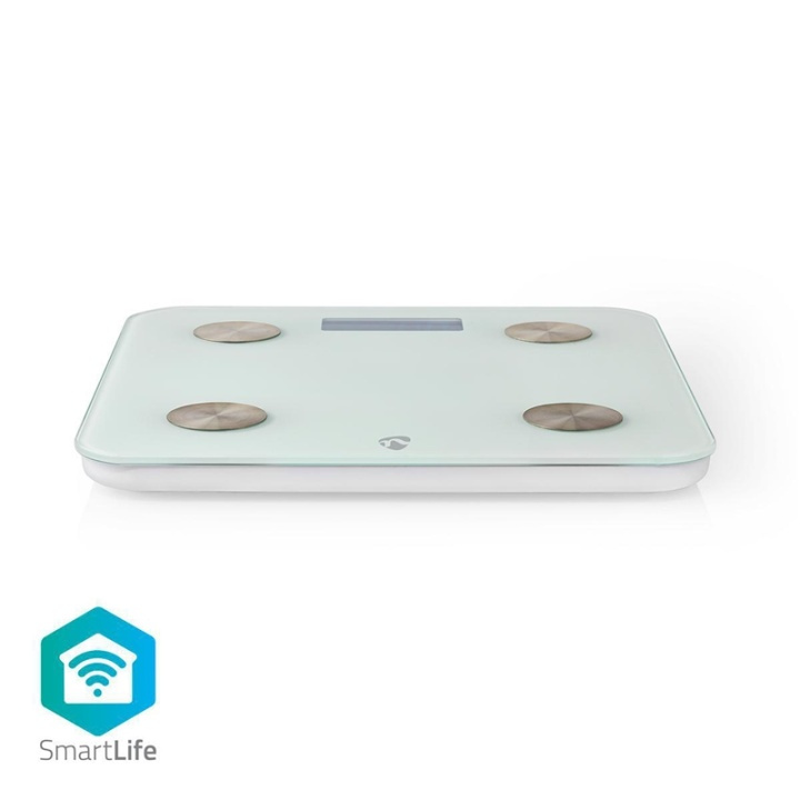 Nedis SmartLife Älyvaaka | Wi-Fi | BMR / Lihakset / Luut / Paino / Rasva / Vesi | 8 | Max. kuorma: 180 kg | Android™ / IOS | Lasi | Valkoinen ryhmässä KOTI, TALOUS JA PUUTARHA / Kylpyhuone / Henkilövaa\'at @ TP E-commerce Nordic AB (38-77582)