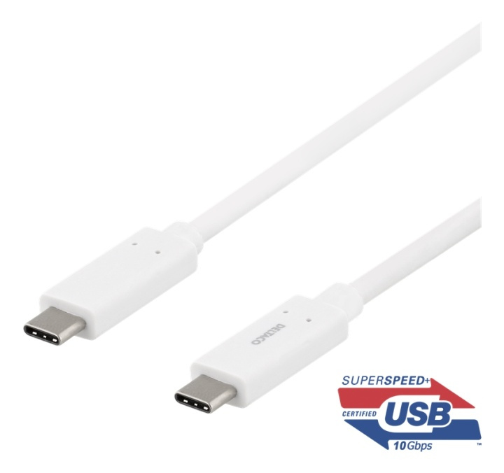 DELTACO USB-C-kaapeli, 1m, USB 3.1 Gen 2, 10Gbps, 60W, valkoinen ryhmässä ÄLYPUHELIMET JA TABLETIT / Laturit & Kaapelit / Kaapelit / Tyyppi C -kaapelit @ TP E-commerce Nordic AB (38-78192)