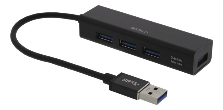 DELTACO USB-pienoishubi, 4 USB-A-porttia, USB 3.1 Gen 1, musta ryhmässä TIETOKOONET & TARVIKKEET / Tietokonetarvikkeet / USB-telakat @ TP E-commerce Nordic AB (38-78195)