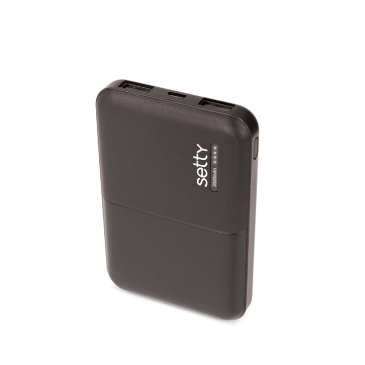 Setty Powerbank 5000 mAh Musta ryhmässä ÄLYPUHELIMET JA TABLETIT / Laturit & Kaapelit / Powerbanks @ TP E-commerce Nordic AB (38-79053)