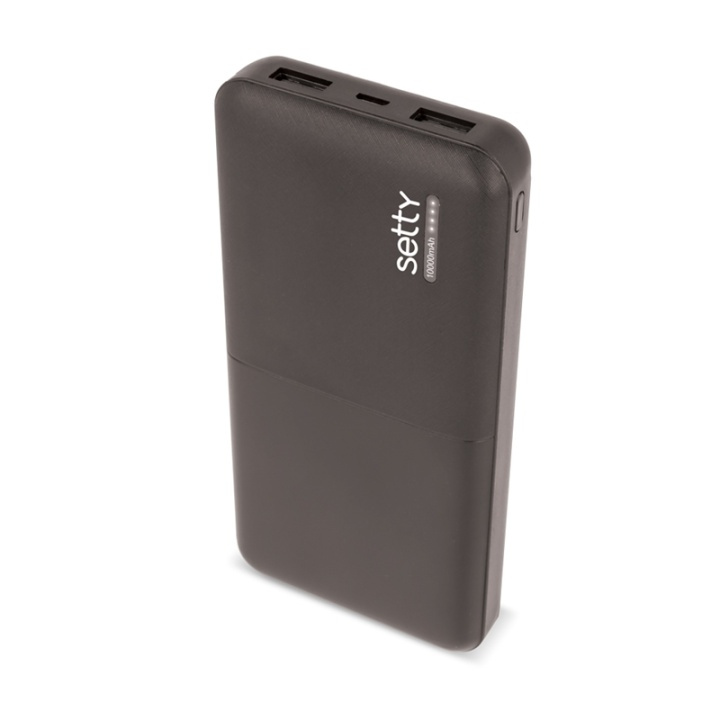 Setty Powerbank 10000 mAh Musta ryhmässä ÄLYPUHELIMET JA TABLETIT / Laturit & Kaapelit / Powerbanks @ TP E-commerce Nordic AB (38-79054)