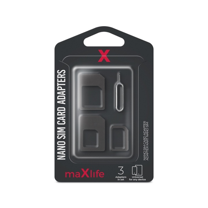 Maxlife Nano SIM-korttisovittimet + SIM-kortin avauslaite ryhmässä ÄLYPUHELIMET JA TABLETIT / Muut tarvikkeet / Muut @ TP E-commerce Nordic AB (38-79283)