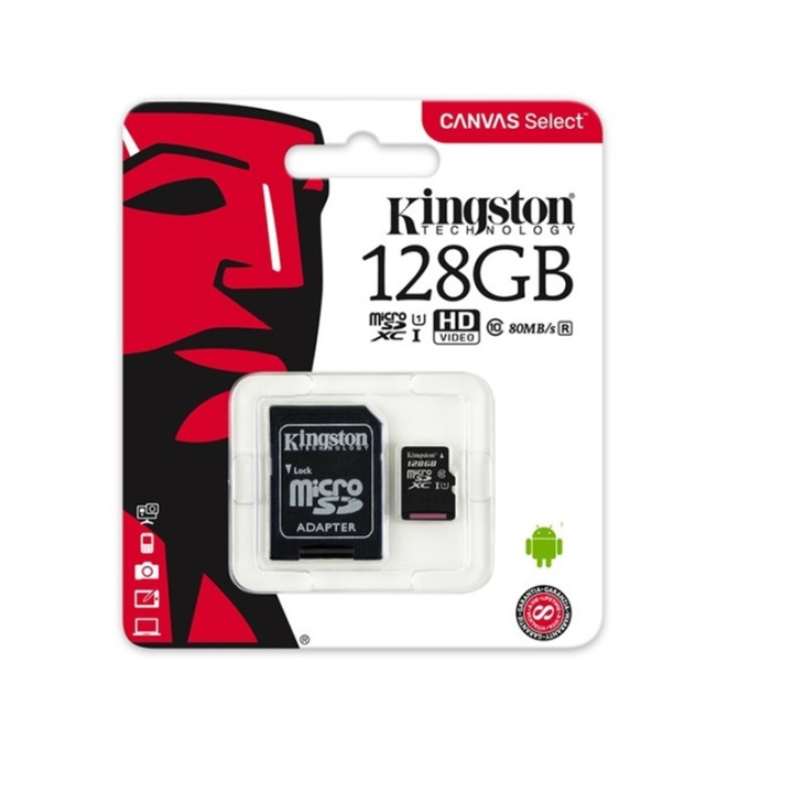 Kingston Canvas Select Minneskort microSDXC (128GB) + Adapter ryhmässä KODINELEKTRONIIKKA / Tallennusvälineet / Muistikortit / MicroSD/HC/XC @ TP E-commerce Nordic AB (38-79324)