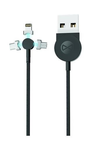 Forever Core 3i1 Magnetisk Synk/laddkabel - USB-C/Lightning/microUSB, 1m ryhmässä ÄLYPUHELIMET JA TABLETIT / Laturit & Kaapelit / Kaapelit / MicroUSB-kaapelit @ TP E-commerce Nordic AB (38-79387)