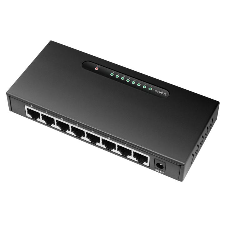 LogiLink Gigabit 8-port Switch Metall ryhmässä TIETOKOONET & TARVIKKEET / Verkko / Kytkimet / 10/100/1000Mbps @ TP E-commerce Nordic AB (38-79405)