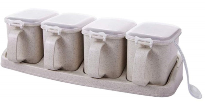 Maustepurkit/Säilytyspurkit 4 kpl, beige ryhmässä KOTI, TALOUS JA PUUTARHA / Keittiövälineet / Lounaslaatikot & Ruokasäiliö @ TP E-commerce Nordic AB (38-80538)