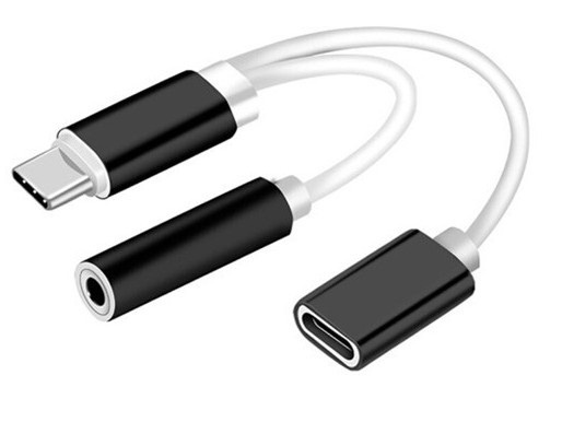 Dual Adapter USB-C till 3,5 mm jack och laddning, Svart ryhmässä ÄLYPUHELIMET JA TABLETIT / Laturit & Kaapelit / Sovittimet @ TP E-commerce Nordic AB (38-80764)