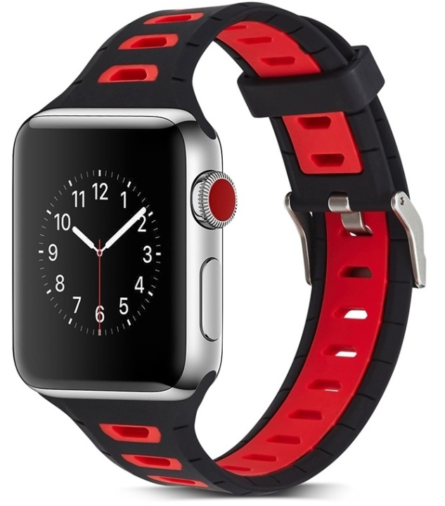 Silikoniranneke yhteensopiva Apple Watchin kanssa, 38mm, Musta, Punainen ryhmässä ÄLYPUHELIMET JA TABLETIT / Urheilu, koti ja vapaa-aika / Apple Watch & tarvikkeet / Tarvikkeet @ TP E-commerce Nordic AB (38-80895)