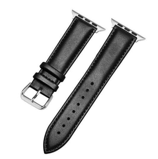 Kelloranneke keinonahasta Apple Watchille, 38/40/41mm, Musta ryhmässä ÄLYPUHELIMET JA TABLETIT / Urheilu, koti ja vapaa-aika / Apple Watch & tarvikkeet / Tarvikkeet @ TP E-commerce Nordic AB (38-80904)