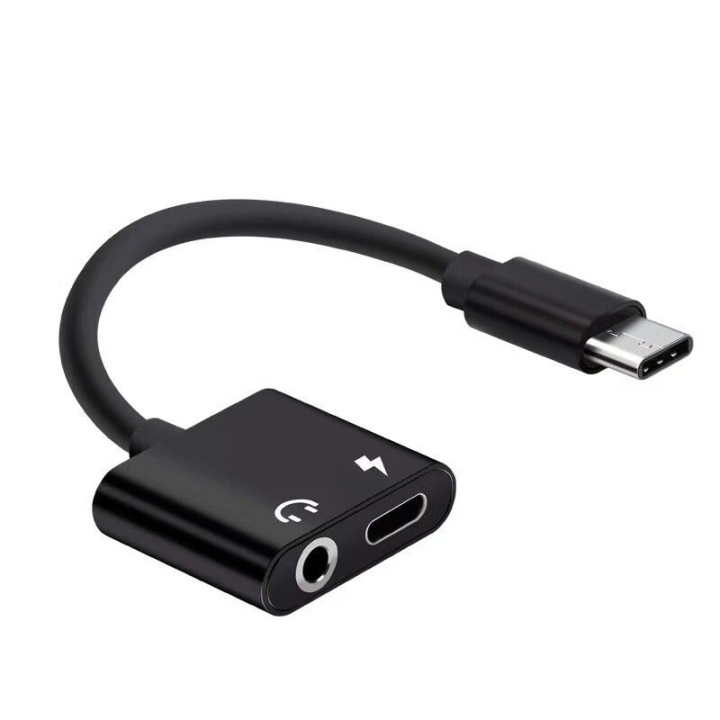USB-C Dual Adapter, Laddning och 3,5 mm ryhmässä ÄLYPUHELIMET JA TABLETIT / Laturit & Kaapelit / Sovittimet @ TP E-commerce Nordic AB (38-80914)