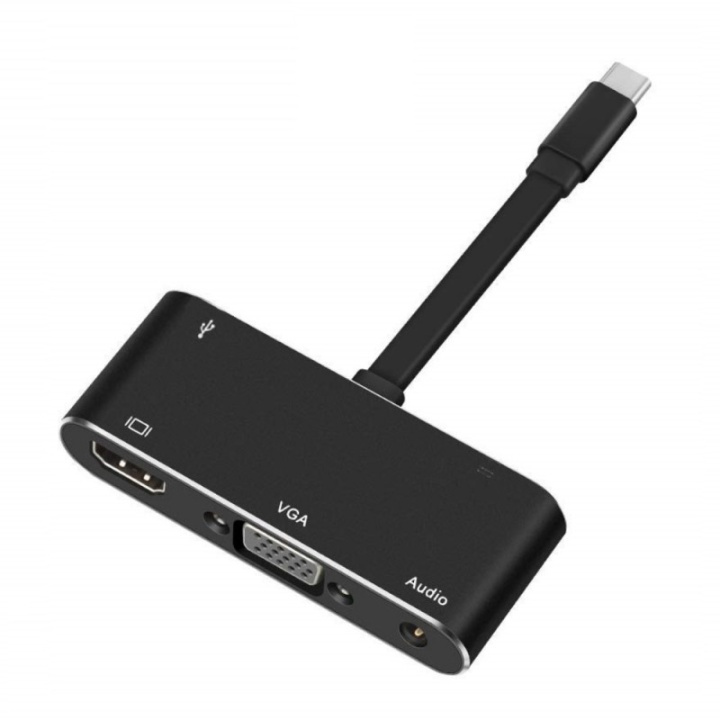 USB-C Multiport -sovitin, VGA, HDMI, USB 3.0, 3,5 mm ryhmässä TIETOKOONET & TARVIKKEET / Kaapelit & Sovittimet / Muut @ TP E-commerce Nordic AB (38-80915)