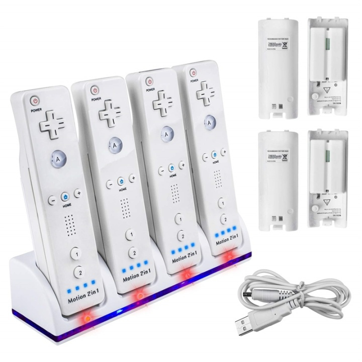 Wii Docka + 4x batteri till Nintendo Wii/Wii U-kontroll, Vit ryhmässä KODINELEKTRONIIKKA / Pelikonsolit & Tarvikkeet / Nintendo Wii @ TP E-commerce Nordic AB (38-81302)