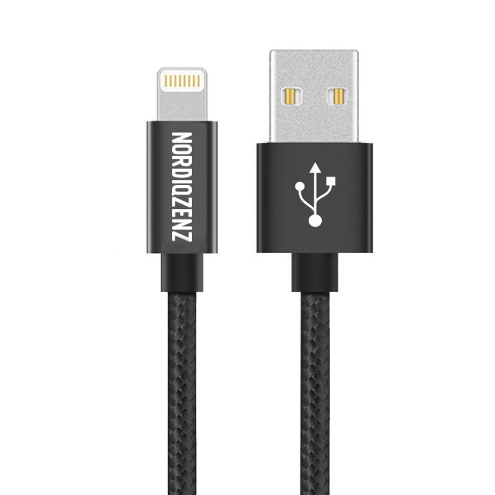 NORDIQZENZ Lightning tekstiilikaapeli, 20cm, musta ryhmässä ÄLYPUHELIMET JA TABLETIT / Laturit & Kaapelit / Kaapelit / Lightning kaapelit @ TP E-commerce Nordic AB (38-81341)