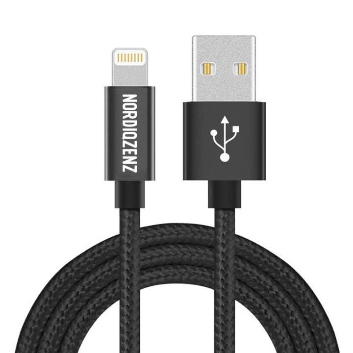 NORDIQZENZ Lightning tekstiilikaapeli, 1.5m, musta ryhmässä ÄLYPUHELIMET JA TABLETIT / Laturit & Kaapelit / Kaapelit / Lightning kaapelit @ TP E-commerce Nordic AB (38-81344)