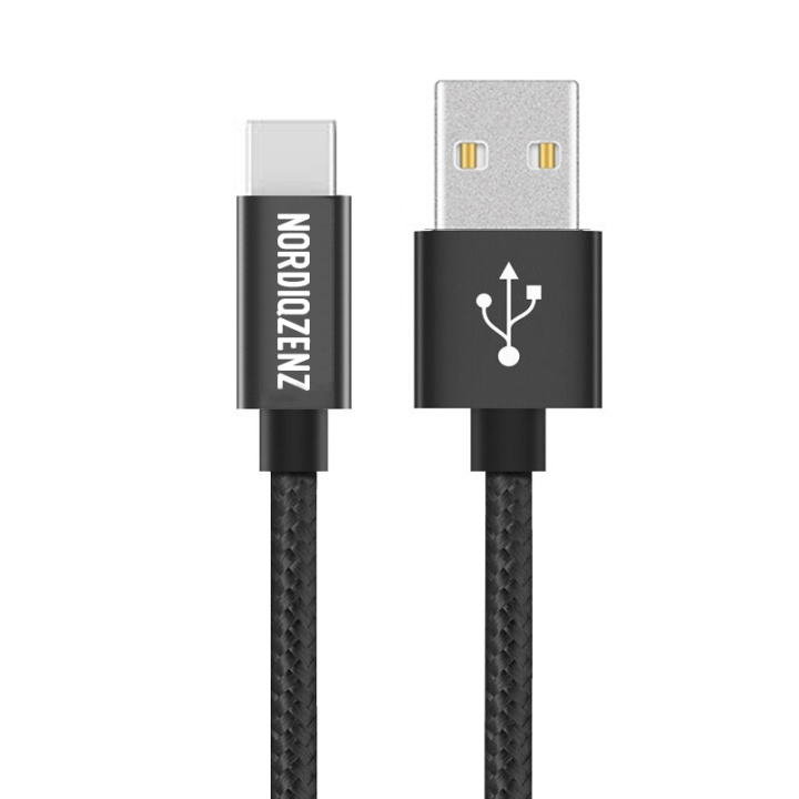 NORDIQZENZ USB-C Tekstiilikaapeli, 20cm, Musta ryhmässä ÄLYPUHELIMET JA TABLETIT / Laturit & Kaapelit / Kaapelit / Tyyppi C -kaapelit @ TP E-commerce Nordic AB (38-81346)