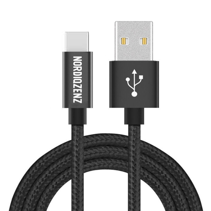 NORDIQZENZ USB-C Tekstiilikaapeli, 1m, Musta ryhmässä ÄLYPUHELIMET JA TABLETIT / Laturit & Kaapelit / Kaapelit / Tyyppi C -kaapelit @ TP E-commerce Nordic AB (38-81348)