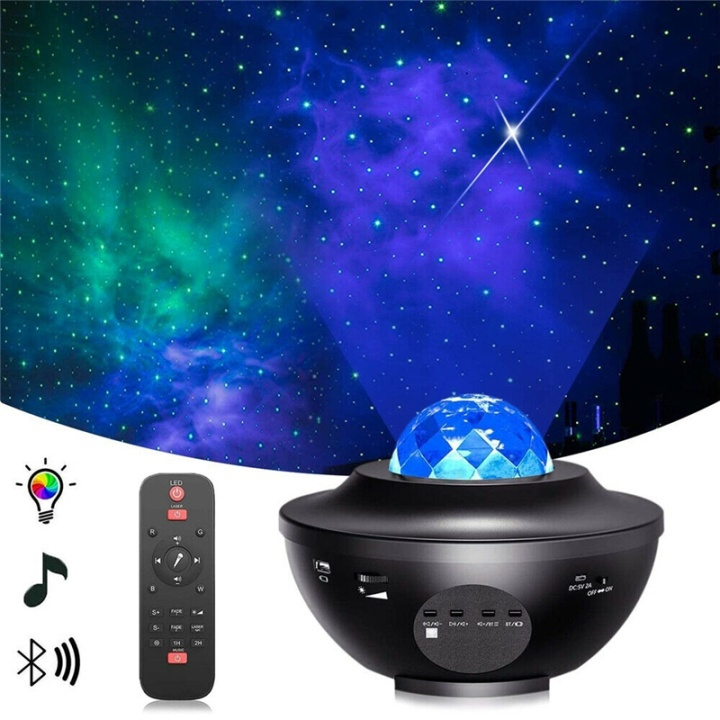 Galaxy-lamppu, tähtiprojektori, jossa on Bluetooth-kaiutin ryhmässä KODINELEKTRONIIKKA / Valaistus / Yölamput @ TP E-commerce Nordic AB (38-82189)