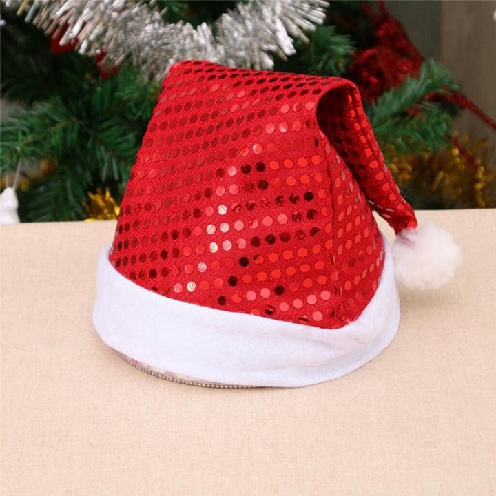 Joulupukin hattu muhkeaa paljeteilla - yksi koko, punainen ryhmässä KOTI, TALOUS JA PUUTARHA / Sisustus / Joulukoristeet @ TP E-commerce Nordic AB (38-83021)