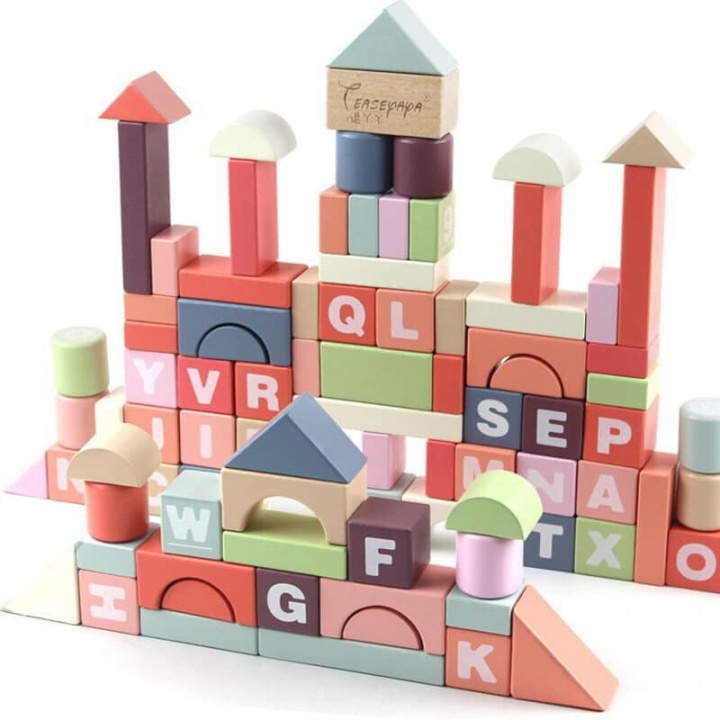 Wooden blocks in fun colors, 94 pcs ryhmässä LELUT, TUOTTEET LAPSILLE JA VAUVOILLE / Leikkikalut, Askartelu &Pelit / Rakennuslelut / Rakennuspalikat @ TP E-commerce Nordic AB (38-83075)