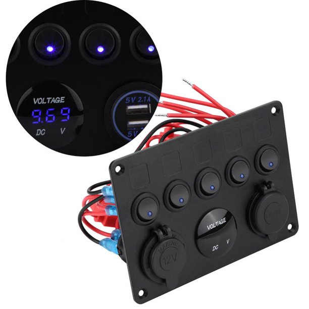 Kytkinpaneeli autoon, veneeseen, asuntovaunuun + volttimittari, USB ja pistorasia 12-24V ryhmässä AUTO / antennit & Tarvikkeet / 12 voltin tarvikkeet @ TP E-commerce Nordic AB (38-83090)