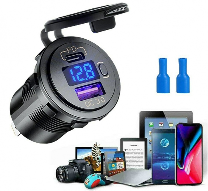 Extra socket for car. motorbike etc. 12-24V USB-A+USB-C ryhmässä AUTO / antennit & Tarvikkeet / 12 voltin tarvikkeet @ TP E-commerce Nordic AB (38-83091)