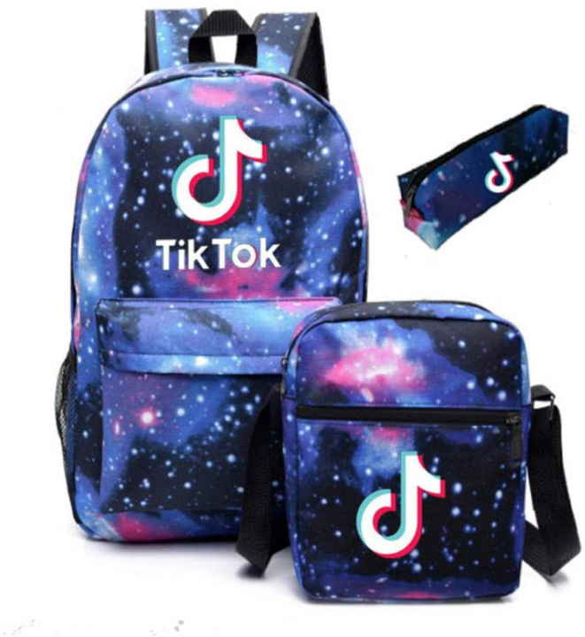 TikTok Backpack, shoulder bag and pencil case with galaxy print ryhmässä LELUT, TUOTTEET LAPSILLE JA VAUVOILLE / Matkustus / Laukut / Reput ja rinkat @ TP E-commerce Nordic AB (38-83111)