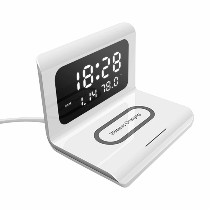 Alarm with Qi charger, White ryhmässä KOTI, TALOUS JA PUUTARHA / Kellot ja laskimet / Herätyskellot @ TP E-commerce Nordic AB (38-83114)