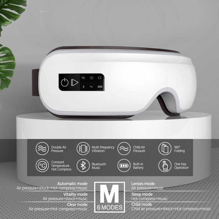 Silmien hierontalaite väsyneille silmille lämmöllä ja bluetooth-musiikilla, Valkoinen ryhmässä KAUNEUS JA TERVEYS / Hieronta ja hyvinvointi / Hieronta @ TP E-commerce Nordic AB (38-83336)