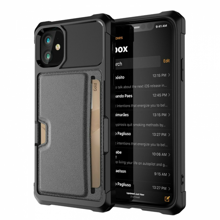 Iskunkestävä kuori iPhone 13 Pro:lle korttipidikkeellä, Musta ryhmässä ÄLYPUHELIMET JA TABLETIT / Puhelimen suojakotelo / Apple / iPhone 13 Pro / Kuoret @ TP E-commerce Nordic AB (38-83423)