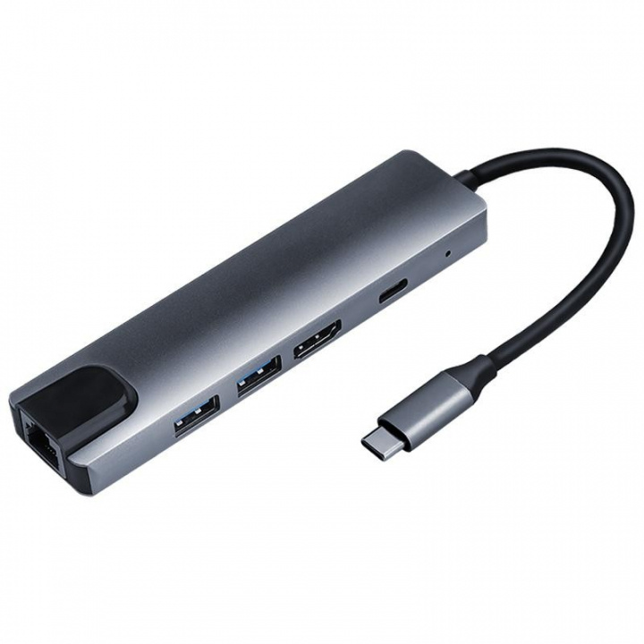 USB-C Hub 5 porttia, harmaa ryhmässä TIETOKOONET & TARVIKKEET / Tietokonetarvikkeet / USB-telakat @ TP E-commerce Nordic AB (38-83557)