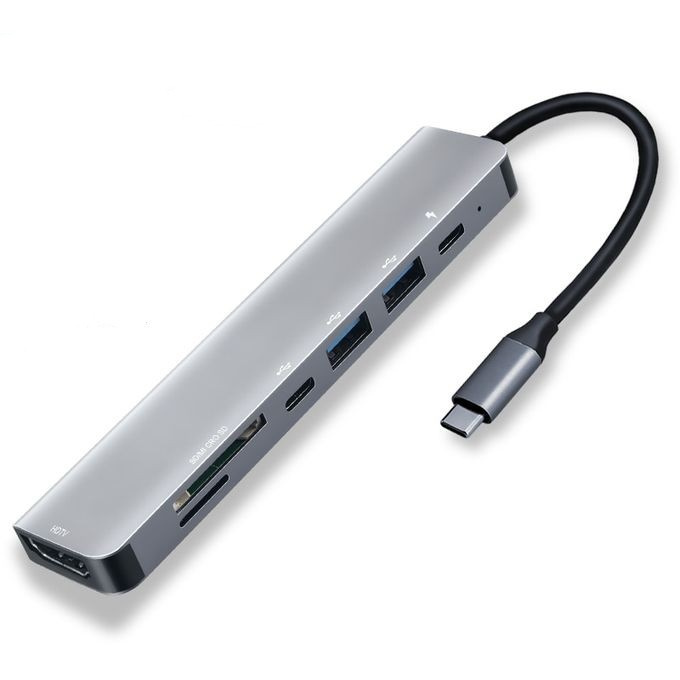 USB-C Hub 7-porttia, harmaa ryhmässä TIETOKOONET & TARVIKKEET / Tietokonetarvikkeet / USB-telakat @ TP E-commerce Nordic AB (38-83558)