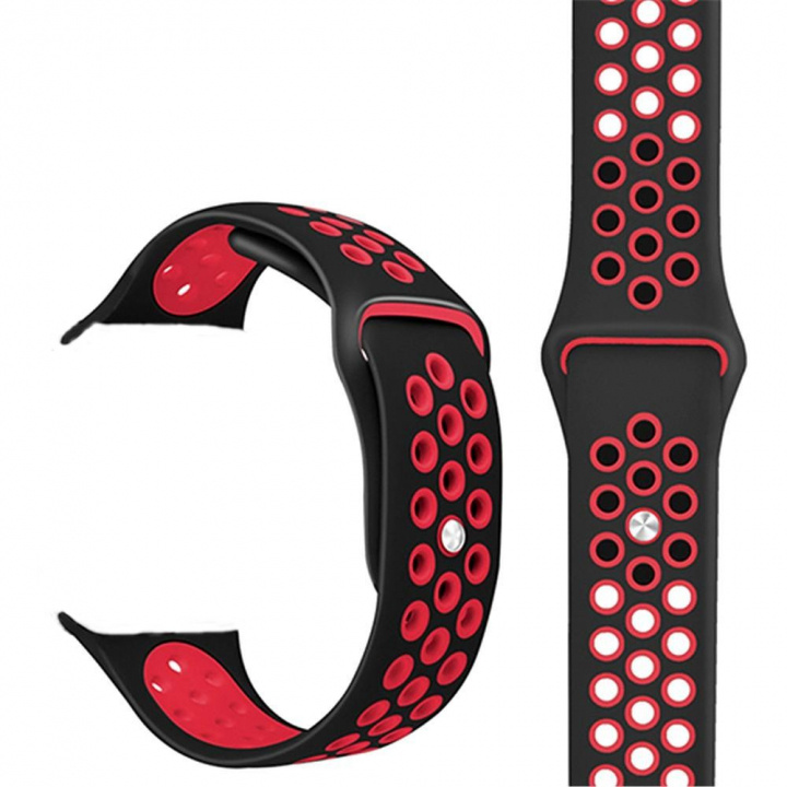 Urheilullinen silikoniranneke, joka on yhteensopiva Apple Watchin kanssa, 42/44mm, musta ja punainen ryhmässä URHEILU, VAPAA-AIKA JA HARRASTUS / Urheilu- ja sykekellot / Tarvikkeet @ TP E-commerce Nordic AB (38-83696)