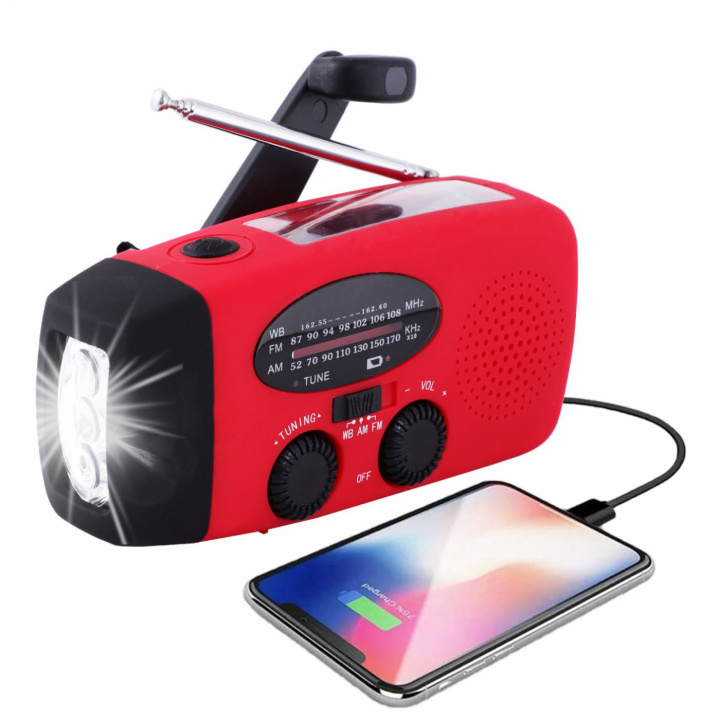 Road radio LED-valolla - FM-radio, aurinko, USB, punainen ryhmässä KODINELEKTRONIIKKA / Ääni & Kuva / Kotiteatteri, HiFi ja kannettavat / Radio & Herätyskellot / Radio @ TP E-commerce Nordic AB (38-83768)