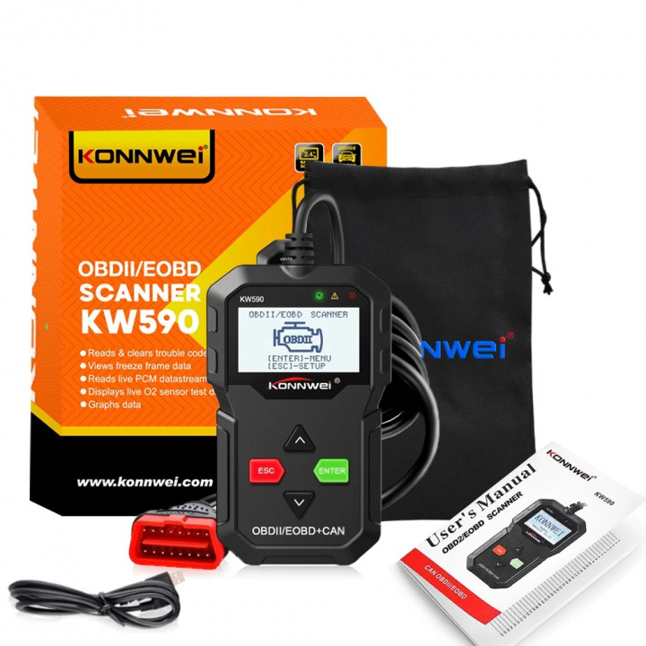 KONNWEI KW590 OBD2 virhekoodinlukija / diagnostiikkatyökalu autoon ryhmässä AUTO / Autojen diagnostiikka / Vikakoodinlukijat @ TP E-commerce Nordic AB (38-84013)
