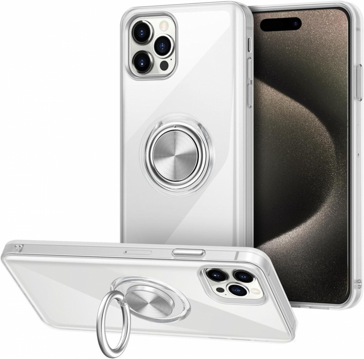 Läpinäkyvä kotelo, jossa on sormuksen pidike, iPhone 15 Plus ryhmässä ÄLYPUHELIMET JA TABLETIT / Puhelimen suojakotelo / Apple / iPhone 15 @ TP E-commerce Nordic AB (38-84263)