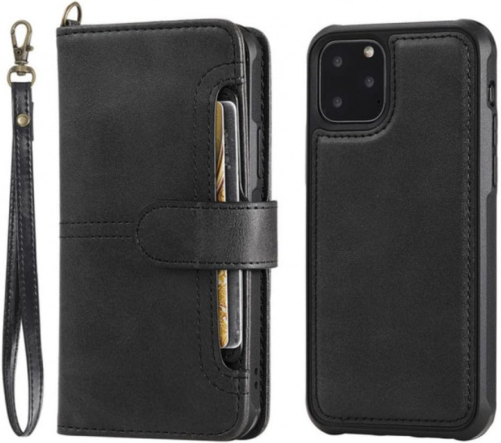 Wallet case in PU leather with card slot for iPhone 15, Black ryhmässä ÄLYPUHELIMET JA TABLETIT / Puhelimen suojakotelo / Apple / iPhone 15 @ TP E-commerce Nordic AB (38-84290)