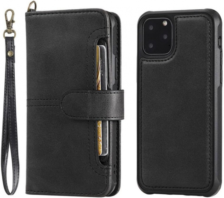 Wallet case in PU leather with card slot for iPhone 15 Plus, Black ryhmässä ÄLYPUHELIMET JA TABLETIT / Puhelimen suojakotelo / Apple / iPhone 15 @ TP E-commerce Nordic AB (38-84291)