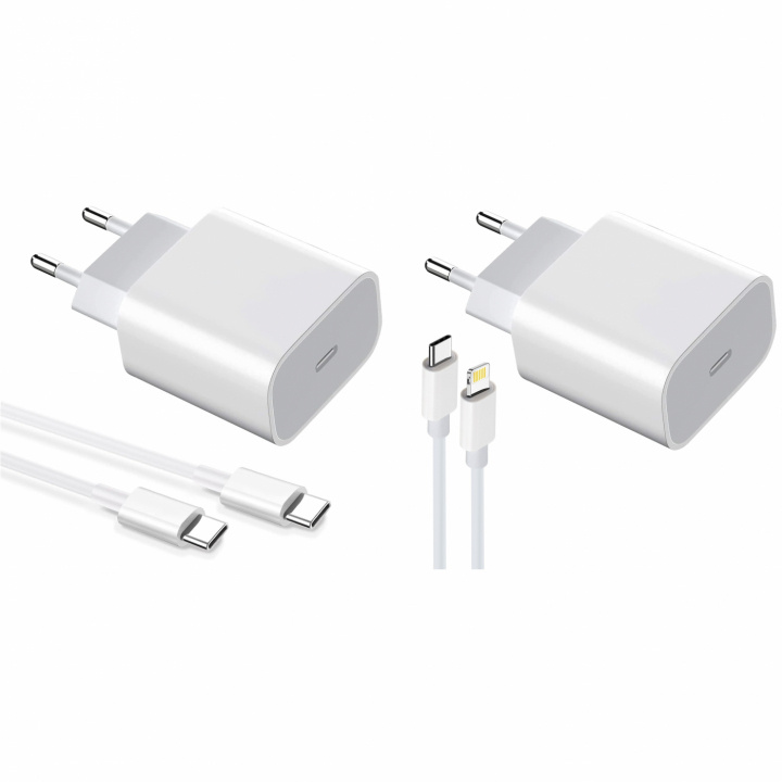 2-pack Laturi iPhonelle/Androidille 20W, jossa on USB-C Lightning ja USB-C - Pikalaturi ryhmässä ÄLYPUHELIMET JA TABLETIT / Laturit & Kaapelit / Seinälaturi / Seinälaturi Type C @ TP E-commerce Nordic AB (38-84294)