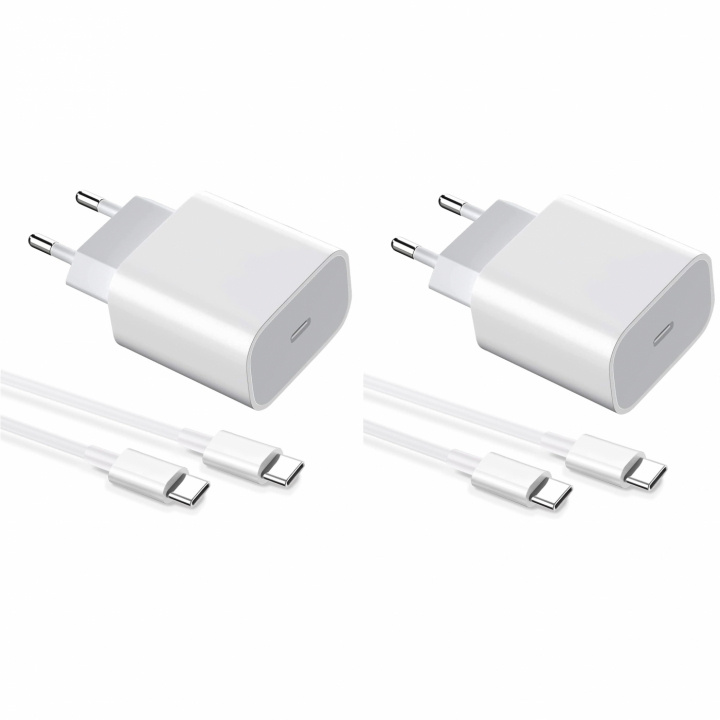 2-pakkauslaturi iPhone 15 / Android 20W USB-C:llä USB-C - Pikalaturi ryhmässä ÄLYPUHELIMET JA TABLETIT / Laturit & Kaapelit / Seinälaturi / Seinälaturi Type C @ TP E-commerce Nordic AB (38-84295)