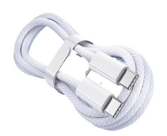 Braided USB-C cable - 1 m, White- iPhone 15 compatible - Nylon - PD60W ryhmässä ÄLYPUHELIMET JA TABLETIT / Laturit & Kaapelit / Kaapelit / Tyyppi C -kaapelit @ TP E-commerce Nordic AB (38-84298)