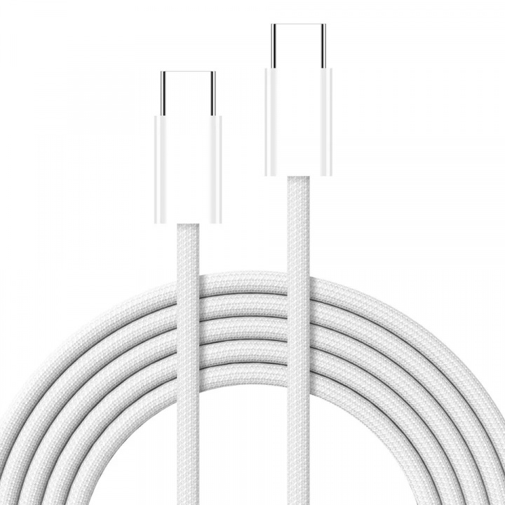 Punottu USB-C ja USB-C lataus- ja synkronointikaapeli, 1.5m, 5A, valkoinen ryhmässä ÄLYPUHELIMET JA TABLETIT / Laturit & Kaapelit / Kaapelit / Tyyppi C -kaapelit @ TP E-commerce Nordic AB (38-84427)