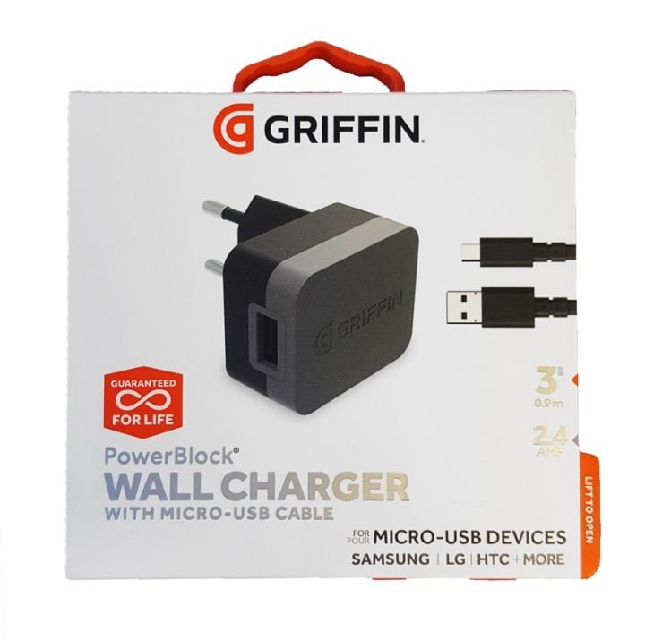 Griffin Universal Väggladdare med Micro-USB kabel, 2.4 AMP ryhmässä ÄLYPUHELIMET JA TABLETIT / Laturit & Kaapelit / Seinälaturi / Seinälaturi microUSB @ TP E-commerce Nordic AB (38-84562)