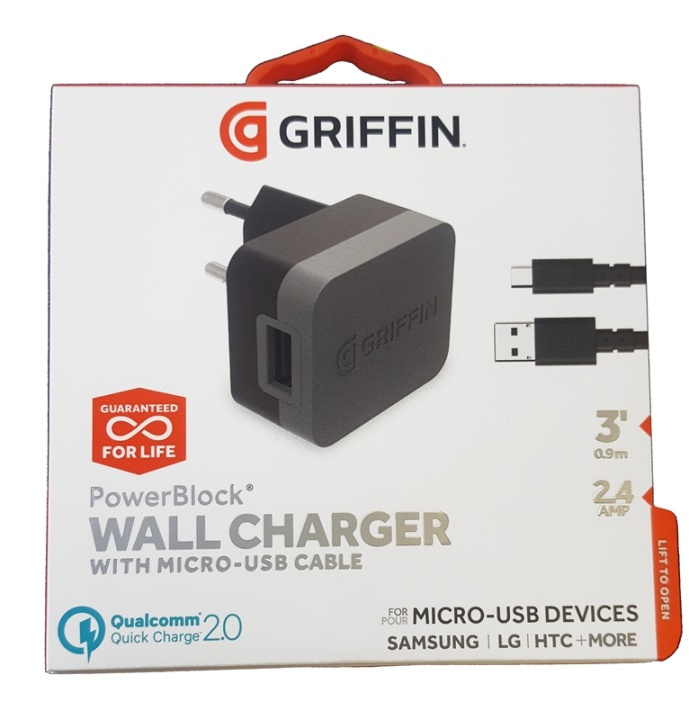 Griffin USB, Universal väggladdare, Micro USB kabel, 2.4AMP ryhmässä ÄLYPUHELIMET JA TABLETIT / Laturit & Kaapelit / Seinälaturi / Seinälaturi microUSB @ TP E-commerce Nordic AB (38-84563)
