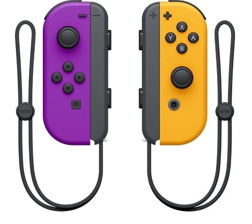 Nintendo Switch Joy-Con Pair, Neon Lila/Neon Orange ryhmässä KODINELEKTRONIIKKA / Pelikonsolit & Tarvikkeet / Nintendo Switch / Tarvikkeet @ TP E-commerce Nordic AB (38-86078)