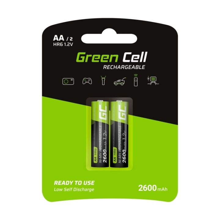 Green Cell Laddbara Ni-MH batterier 2x AA HR6 2600 mAh ryhmässä KODINELEKTRONIIKKA / Paristot & Laturit / Ladattavat paristot / AA @ TP E-commerce Nordic AB (38-86540)