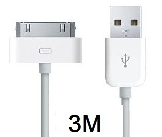 USB-kabel till iPhone/iPod 3 meter (Vit) ryhmässä ÄLYPUHELIMET JA TABLETIT / Laturit & Kaapelit / Kaapelit / 30 pin -kaapelit @ TP E-commerce Nordic AB (38-8659)