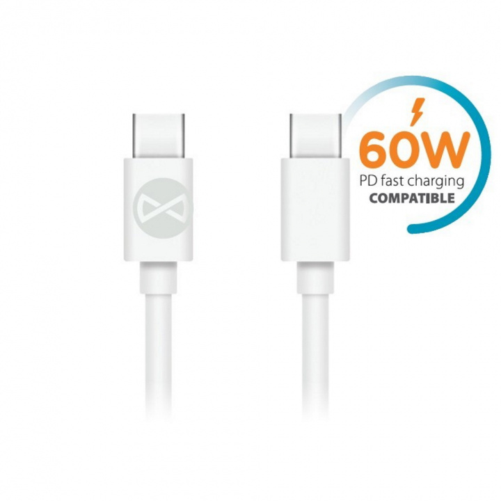 Forever cable USB-C - USB-C 1,0 m 3A, White ryhmässä ÄLYPUHELIMET JA TABLETIT / Laturit & Kaapelit / Kaapelit / Tyyppi C -kaapelit @ TP E-commerce Nordic AB (38-86655)